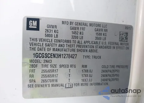 2017 Chevrolet Colorado Lt z USA, uszkodzony, nr VIN 1GCGSCEN3H1278427